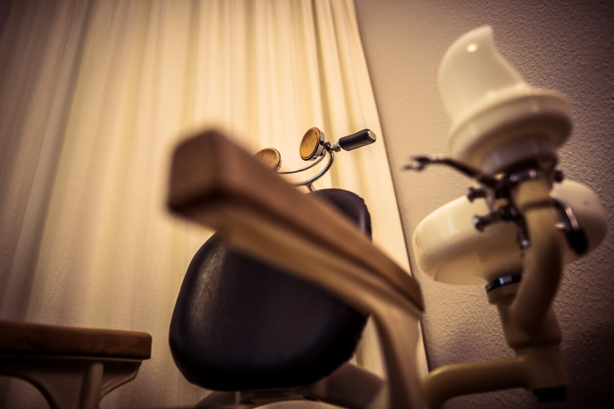 Low angle, old dentist's chair